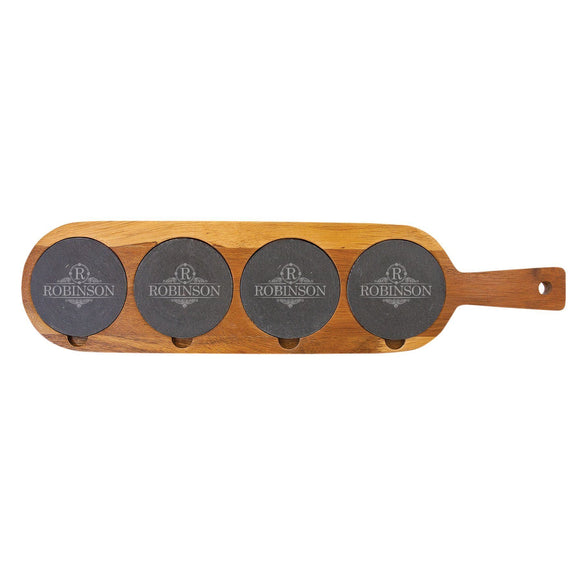 Personalized Acacia Wood & Slate Flight Board Drink Tray (18.5