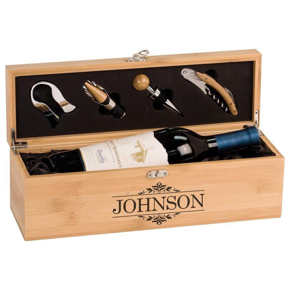 Personalized Bamboo Wine Box With Tools Wine Tools Hailey Home 