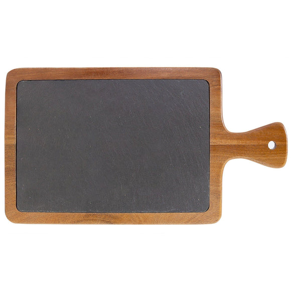 Acacia Wood & Slate Cutting Board With Handle (13 1/4