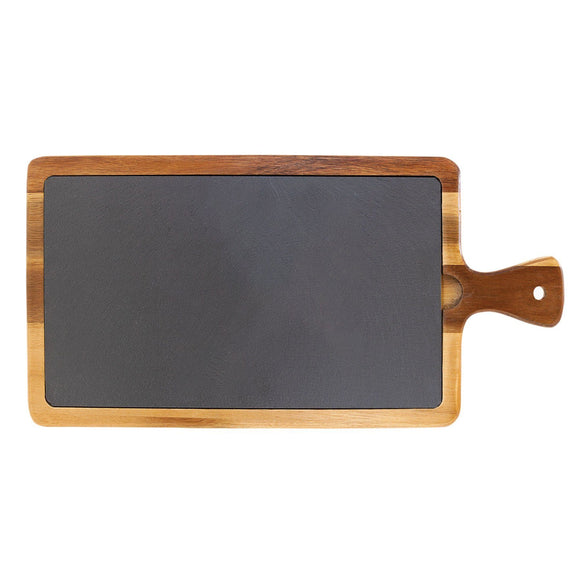 Acacia Wood & Slate Cutting Board With Handle (16