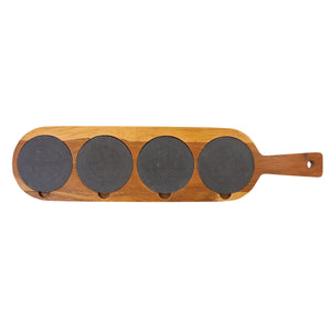 Acacia Wood & Slate Flight Board Drink Tray (18.5" x 4.25") Cutting Board Hailey Home 