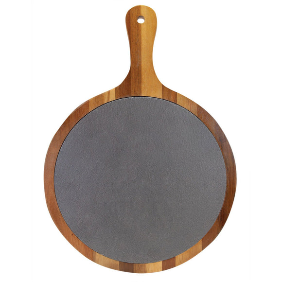 Acacia Wood & Slate Round Serving Tray (14 1/2