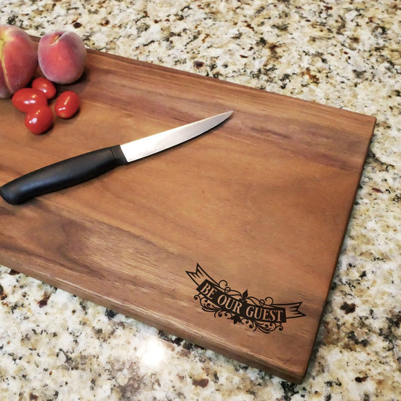 Be Our Guest Banner - Engraved Walnut Cutting Board (11