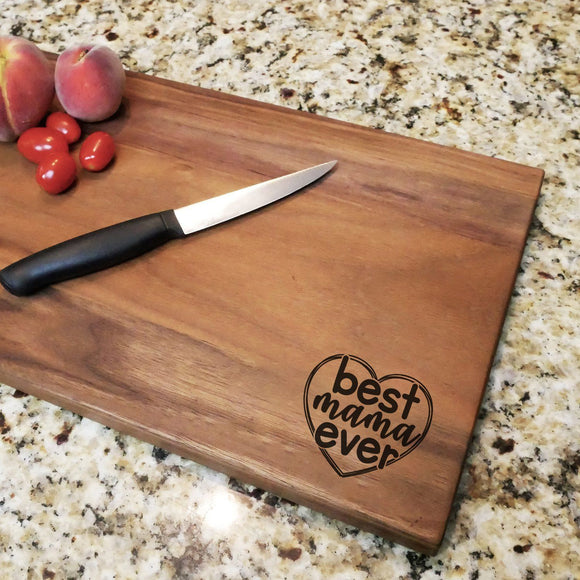 Best Mama Ever - Engraved Walnut Cutting Board (11