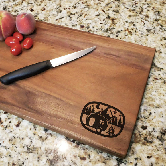 Camping Forecast - Engraved Walnut Cutting Board (11