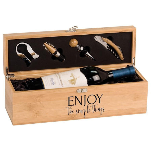 Enjoy The Simple Things - Bamboo Wine Box With Tools Wine Tools Hailey Home 