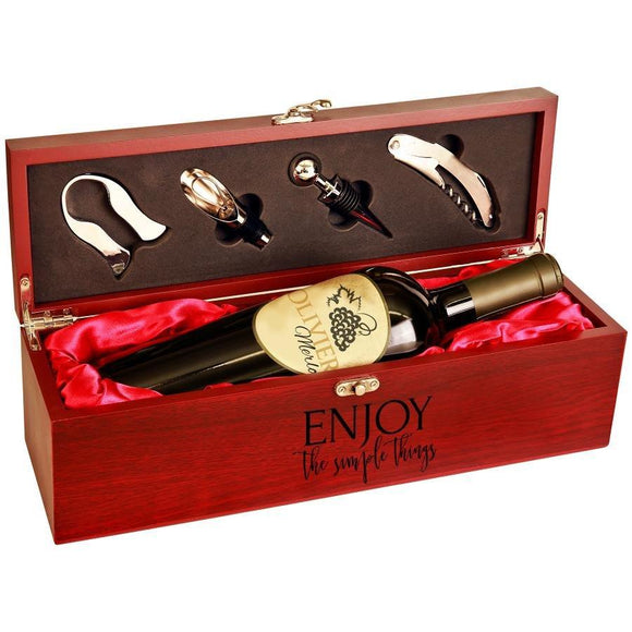 Enjoy The Simple Things - Rosewood Finish Wine Box With Tools Wine Tools Hailey Home 