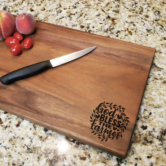 God Bless The Farmer - Engraved Walnut Cutting Board (11