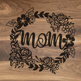 Mom Floral Wreath - Engraved Walnut Cutting Board (11" x 16") Cutting Board Hailey Home 