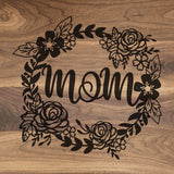 Mom Floral Wreath - Engraved Walnut Cutting Board (11" x 16") Cutting Board Hailey Home 