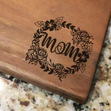 Mom Floral Wreath - Engraved Walnut Cutting Board (11" x 16") Cutting Board Hailey Home 