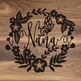 Nana Floral Wreath - Engraved Walnut Cutting Board (11" x 16") Cutting Board Hailey Home 