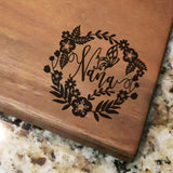 Nana Floral Wreath - Engraved Walnut Cutting Board (11" x 16") Cutting Board Hailey Home 