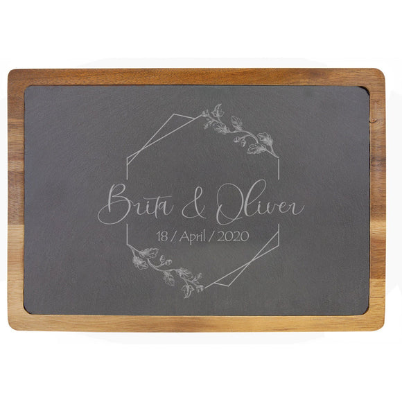 Personalized Acacia Wood & Slate Cutting Board (13