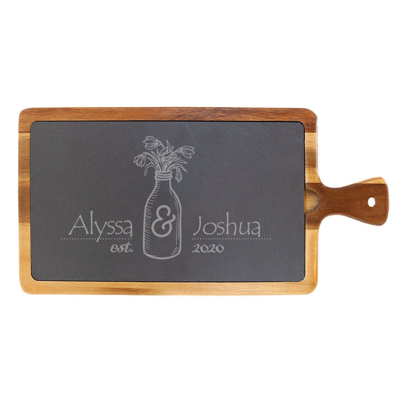 Personalized Acacia Wood & Slate Cutting Board With Handle (16