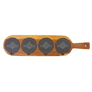 Personalized Acacia Wood & Slate Flight Board Drink Tray (18.5" x 4.25") Cutting Board Hailey Home 