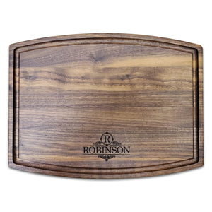 Personalized Arched Walnut Cutting Board With Juice Groove - 9.5" x 12" - Bulk Discounts Bulk Cutting Board Hailey Home 