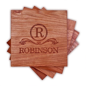 Personalized Cherry Wood Coasters (4" square) Monogram Slate Coaster Hailey Home 