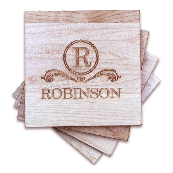 Personalized Maple Wood Coasters (4