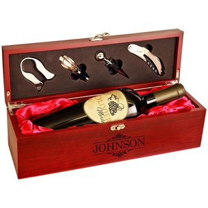 Personalized Rosewood Finish Wine Box With Tools Wine Tools Hailey Home 