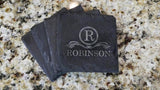 Personalized Rustic Slate Coaster Set (4" x 4") Monogram Slate Coaster Hailey Home 