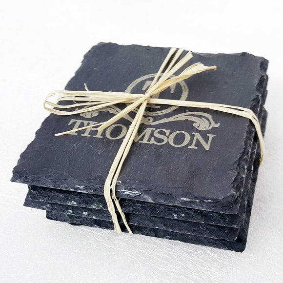 Personalized Rustic Slate Coaster Set (4