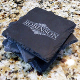 Personalized Rustic Slate Coaster Set (4" x 4") Monogram Slate Coaster Hailey Home 