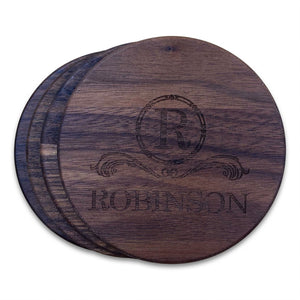 Personalized Walnut Wood Coasters (4" round) Monogram Slate Coaster Hailey Home 