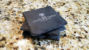 Set of 8 Custom Monogram Engraved Slate Coasters 4" x 4" Monogram Slate Coaster Hailey Home 