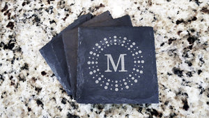 Set of 8 Dots Monogram Engraved Slate Coasters 4" x 4" Monogram Slate Coaster Hailey Home 