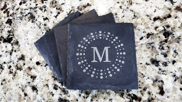 Set of 8 Dots Monogram Engraved Slate Coasters 4