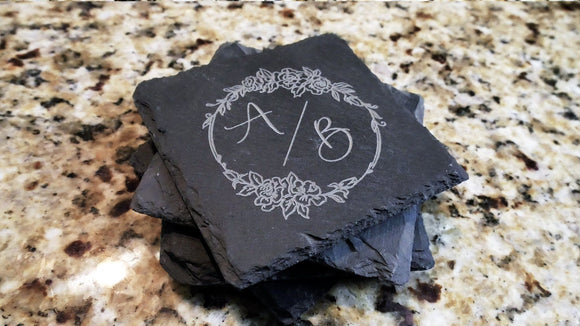 Set of 8 Double Initial Monogram Engraved Slate Coasters 4