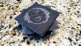 Set of 8 Double Initial Monogram Engraved Slate Coasters 4" x 4" Monogram Slate Coaster Hailey Home 