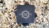 Set of 8 Floral Monogram Engraved Slate Coasters 4" x 4" Monogram Slate Coaster Hailey Home 