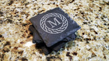 Set of 8 Geometric Monogram Engraved Slate Coasters 4" x 4" Monogram Slate Coaster Hailey Home 