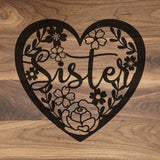 Sister Floral Heart - Engraved Walnut Cutting Board (11" x 16") Cutting Board Hailey Home 