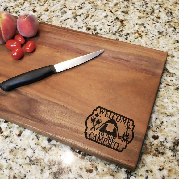 Welcome To Our Campsite - Engraved Walnut Cutting Board (11