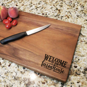 Welcome To Our Farmhouse - Engraved Walnut Cutting Board (11" x 16") Cutting Board Hailey Home 
