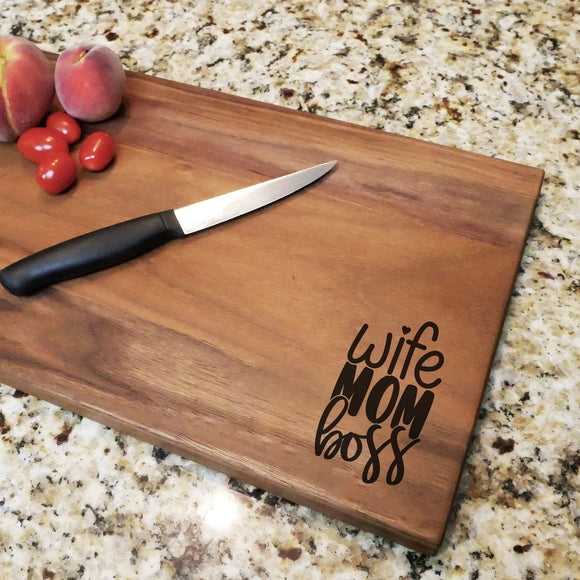 Wife Mom Boss - Engraved Walnut Cutting Board (11